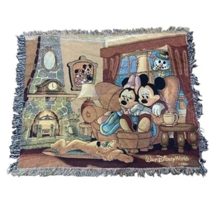 Disney Mickey Mouse Minnie Fireplace Cozy Tapestry Woven Throw Blanket 52” x 42” - Picture 1 of 7