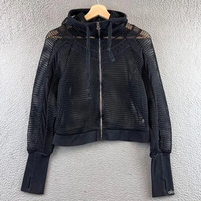 Alo Yoga Black Mesh Hoodie Jacket Activewear Athleisure see through Size S - Image 1 of 4