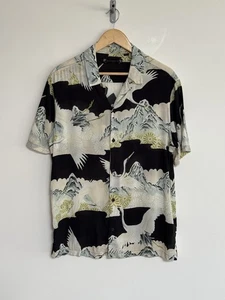 Allsaints “Soaring” Short Sleeve shirt Floral Hawaiian Bird/crane Black Large - Picture 1 of 11