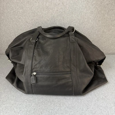 Vintage Simon Black Leather Bag Travel Tote Carry All Overnight Made In Colombia - Image 1 of 4