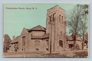 Vintage Presbyterian Church Perry NY Stone Architecture Postcard 1930s - Picture 1 of 2