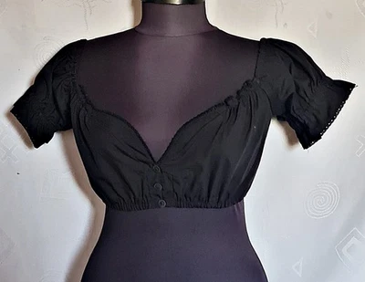 BLOUSE VINTAGE COUNTRY TRACHTEN OKTOBERFEST DIRNDL TIROL BLACK CROP TOP :US 2;30 - Image 1 of 4