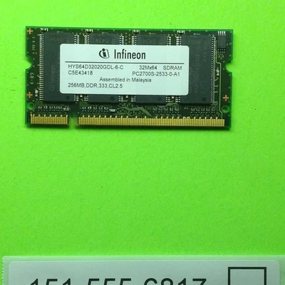 Infineon HYS64D32020GDL6C 256MB DDR 333MHZ CL2.5 DDR-333 (PC-2700) PC-2700S RAM - Image 1 of 2
