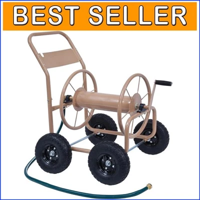 Carrinho de carretel de mangueira de jardim de aço resistente - Design de 4 rodas para máxima estabilidade - Imagem 1 de 4