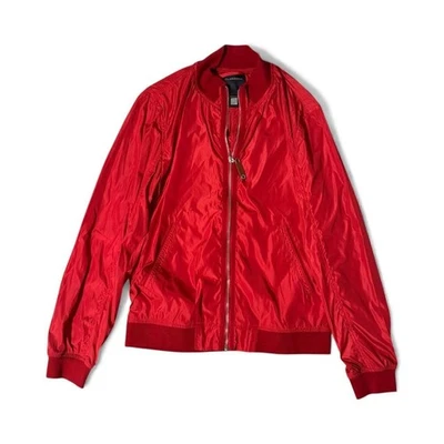 Rare CLASS Roberto Cavalli Men Red  Bomber Jacket 40 L ightweight Full Zip - Image 1 of 4