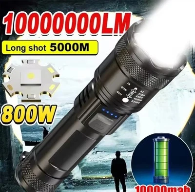 Super Bright USB Rechargeable LED Flashlight, Zoomable, Outdoor Camping Gear - Imagen 1 de 4