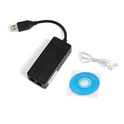 Dual RJ11 Ports USB 56K External Dial Up Voice Fax Data Modem Windows 10 8 7 - Immagine 1 di 4