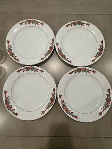 Lot 4 Fine China Poinsettia & Ribbons Dinner Plate 10 1/2" Christmas - Picture 1 of 12