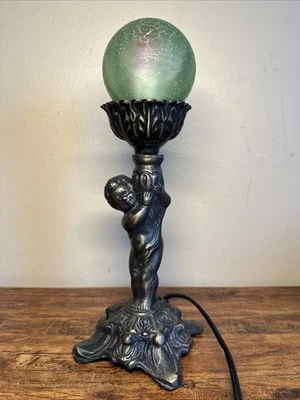 Vintage Art Deco Nouveau Figural Table Lamp With Original Glass Globe Shade - Image 1 of 4