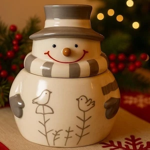 Thompson Ferrier Snowman Christmas Holiday Ceramic Vanilla Scented Candle Jar - Picture 1 of 5