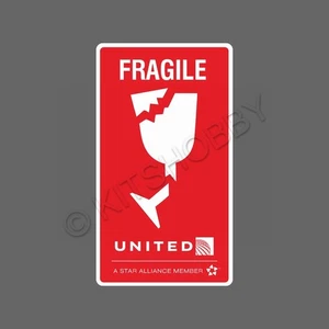 United Airlines Fragile Gepäckaufkleber (Größe 11 cm x 6,2 cm) - Bild 1 von 1