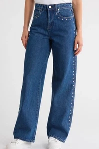 Blanknyc The Franklin Star Studded Ribcage Wide Leg High Waist Jeans Gr. 24 Blau - Bild 1 von 12