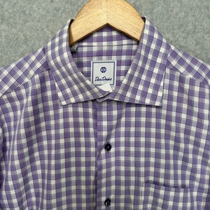 Camisa de vestir para hombre David Donahue púrpura guinga a cuadros manga larga grande - Imagen 1 de 10