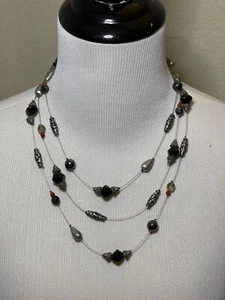 Chico's Vintage Floating Bead 3-Strand Wire Necklace - Picture 1 of 9