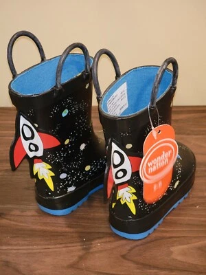 Botas de Lluvia Wondernation Niños Pequeños Espacio Exterior Cohete Nave Azul Talla 5 6 Nuevas  Foto 1 de 4