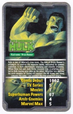 THE INCREDIBLE HULK, MARVEL MAX - THE HISTORY OF THEIR UNIVERSE, TOP TRUMPS CARD - Image 1 of 3