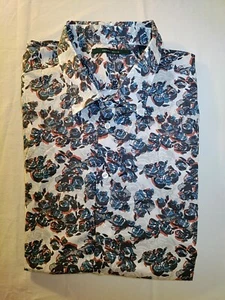 Men Perry Ellis Gray Blue Red Floral Print Short Sleeve Shirt 3XL VTG NWOT RARE - Picture 1 of 6