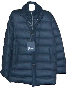Herno Men's Dark Blue Wool Down Hidden Hood Jacket Coat Size US 50 EU 60 - Picture 1 of 24