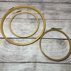 Wooden Cross Stitch Embroidery Hoops 9” 6” Lot Of 3 - Picture 1 of 5