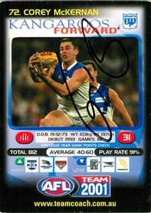 Signed 2001 NORTH MELBOURNE KANGAROOS AFL Card COREY MCKERNAN - Picture 1 of 2