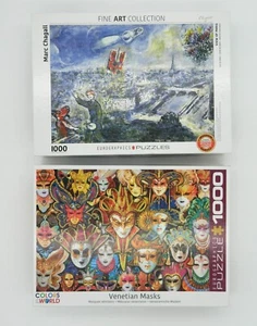 Lot of 2 EUROGRAPHICS 1000 piece Art Puzzles Venetian Masks & View of Paris - Picture 1 of 5