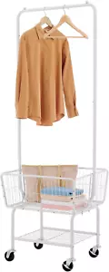 Laundry Cart with Hanging Rack, Metal Laundry Basket with Wheels, Laundry Hamper - Picture 1 of 12