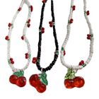 Sweet Cute Cherry Pendant Necklace Vintage Clavicle Chain Beaded Necklace