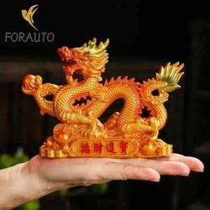 Glücksdrache Ornament Glück Golddrache Wohnzimmer Deko Büro Schreibtisch Geschenk - Bild 1 von 7