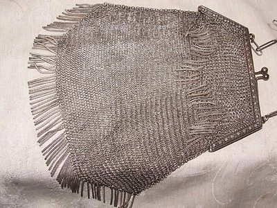 Lovely Antique Edwardian Silver Metal Mesh Purse Handbag Paperclip Chainmaille - Image 1 of 4