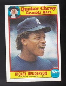 RICKEY HENDERSON 1986 QUAKER CHEWY GRANOLA BARS TOPPS NEW YORK YANKEES