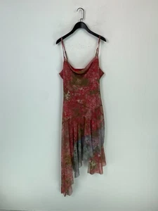Urban Outfitters Pink Green Floral Mesh Slip Dress Asymmetric Hem Summer XL - Picture 1 of 7