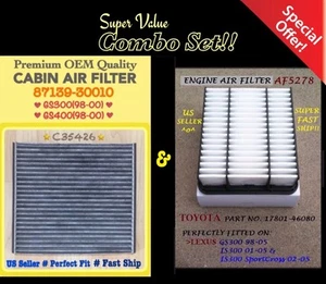 ENGINE & CARBON ELEMENT CABIN AIR FILTER For Lexus GS300 1999-2000 Fast Ship! - Picture 1 of 1