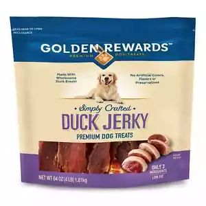 Golden Rewards Duck Flavor Premium Dry Jerky Treats for All Dogs, 64 oz - Picture 1 of 8