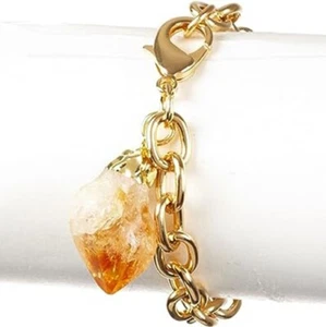 Privileged Yellow Ombre Citrine Quartz Stone Charm Pendant Gold Chain Bracelet - Picture 1 of 4