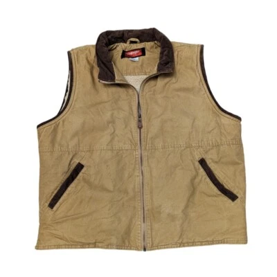 Chaleco De Colección Wrangler Hero Para Hombres Camionero Sherpa Forrado Marrón Tostado Cremallera Pana Grande Foto 1 de 4