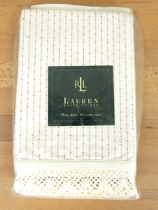 Ralph Lauren NEW Heartland Calico Red Stripe Lace Edge KING Pillowcases 2 - Picture 1 of 2