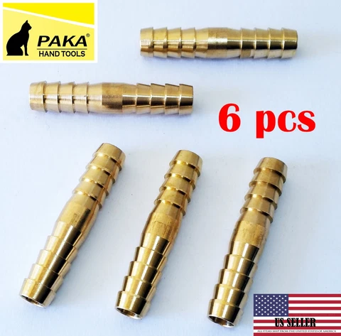 6 PC - 3/8" Hose Barb Mender Union Splicer Brass Fitting Gas Fuel Water Cover