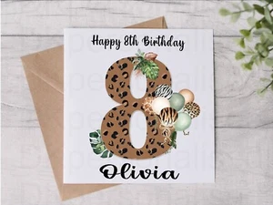 Personalised Leopard Birthday Greeting Card, Daughter, Niece, 8th 13th Card - Picture 1 of 1