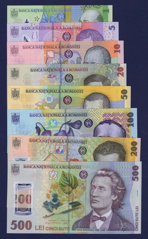 ROMANIA - Full Set 8: 1 5 10 20 50 100 200 500 Lei 2005(06) / 2018 POLYMER - UNC Cover