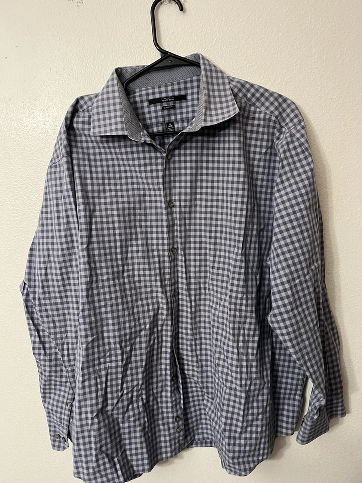 Perry Ellis Portfolio Men’s Long Sleeve Blue Plaid Classic Fit Shirt Button 18 - Image 1 of 4