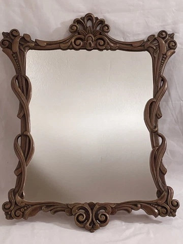 1971 Retro Brown Wall Mirror Ornate Plastic 23.5 x 18" Vintage USA Cover