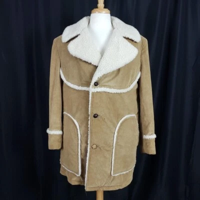 Vintage 90s Sears Western Coat Jacket Corduroy Faux Fur Large Overcoat Sherpa - Image 1 of 4