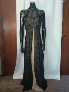 Morgan Co Y2K Whimsigoth Maxikleid dunkel Blumen Größe 13/14 Empire durchsichtig formell - Bild 1 von 12