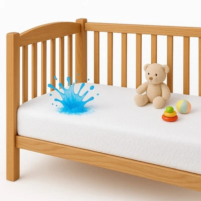 Travel Cot Waterproof Sheet | Soft Cotton Fitted Baby Bed Protector 95x65cm | UK - Image 1 of 4