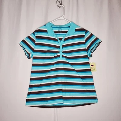 Bugle Boy For Her Polo Shirt Misses 3X Blue Stripe Short Sleeve V-Neck Prep 90s - Image 1 of 4