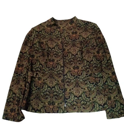 Blazer chaqueta brocado vintage para mujer cuello mandarín estampado floral hecho a mano Foto 1 de 4