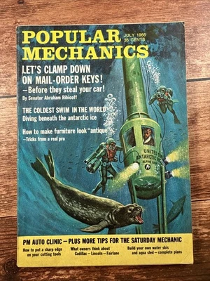 Vintage Popular Mechanics Magazine July 1966 ~ Diving ~ Auto Clinic ~ Car Keys - Image 1 of 4