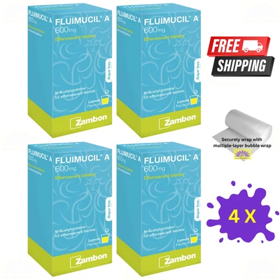 4 X Fluimucil A 600 mg Effervescent Tablets 10s – Clear Phlegm Relief Cough - Image 1 of 4