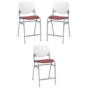 Home Square Plastic Counter Stool in White/Burgundy - Set of 3 - Picture 1 of 7