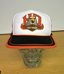 Sombrero de camionero Harley Davidson Eagle Snapback de colección 3 tres rayas logotipo de ala - Imagen 1 de 9